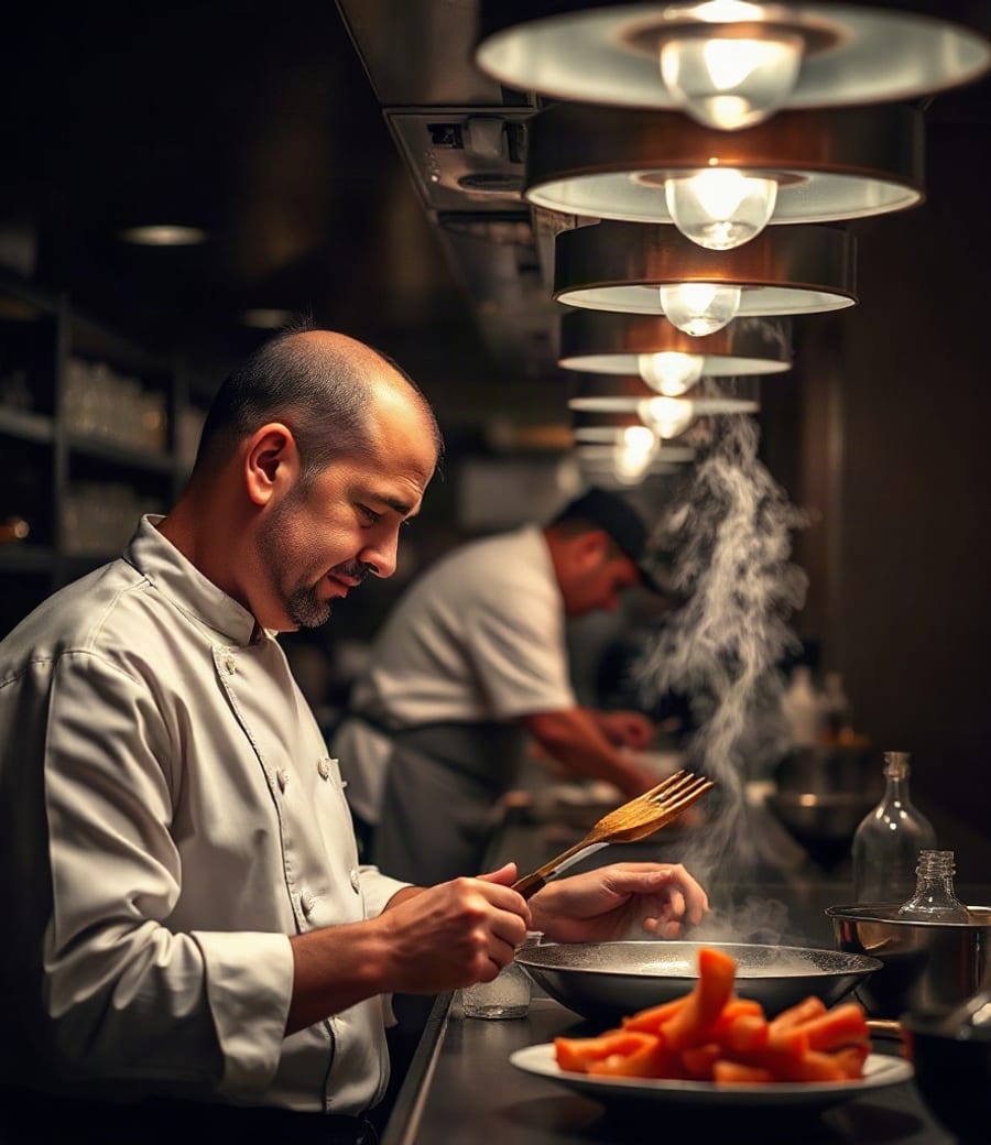 Professional chef at work in a restaurant kitchen